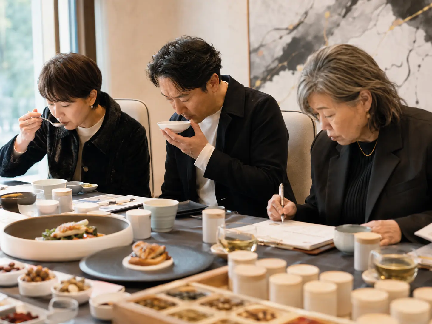 Illustrative scene of a selection review exploring flavor and aroma